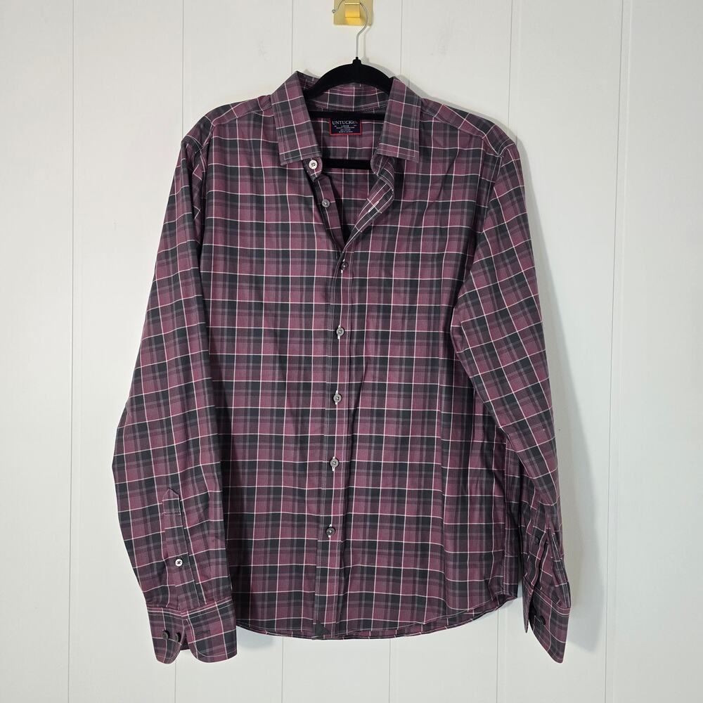 UNTUCKit Plaid Slim Fit Shirt Button Purple Long Sleeve Size Large
